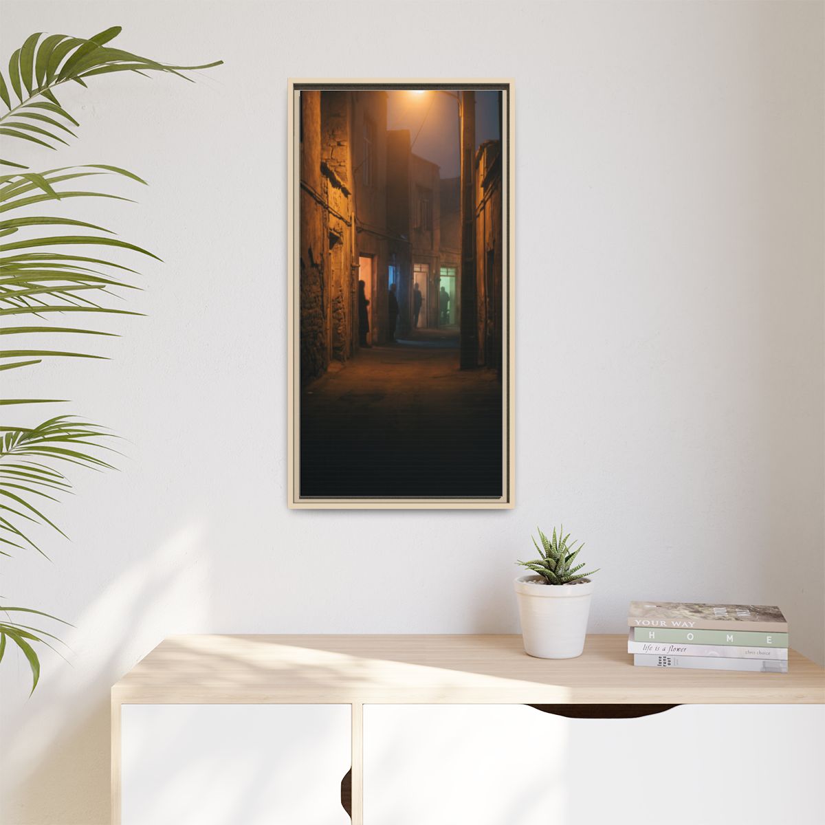 Matte Canvas, Framed - Shadowed Alleyway Mystery Art Print...