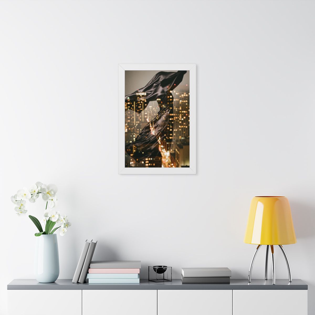 Framed Vertical Poster - Nocturnal City Metamorphosis Art —...