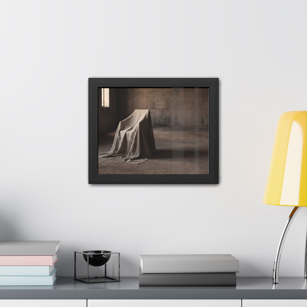 Framed Posters - Silent Shadow Covered Chair Art — Landscape...