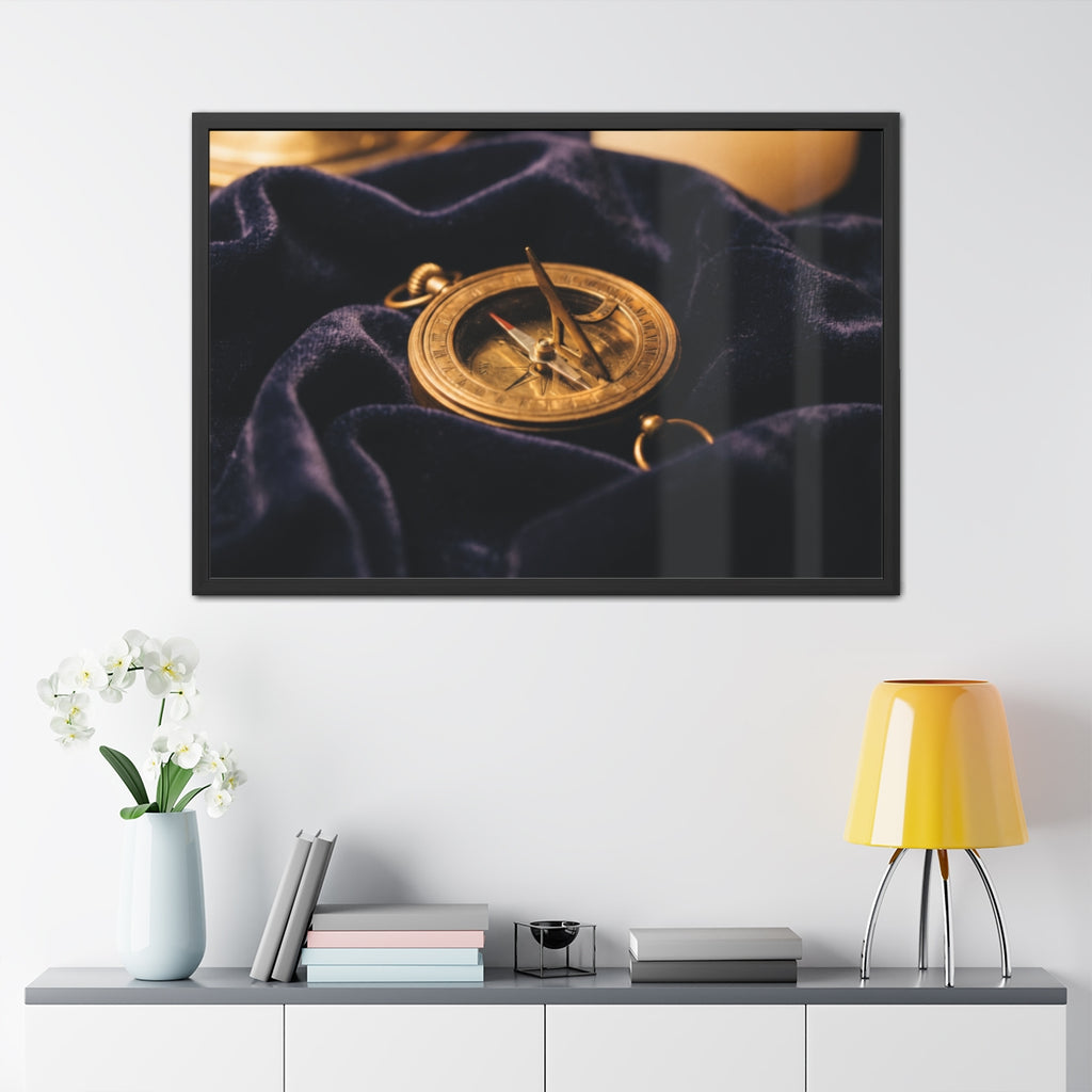 Vintage Brass Sundial Landscape Framed Poster