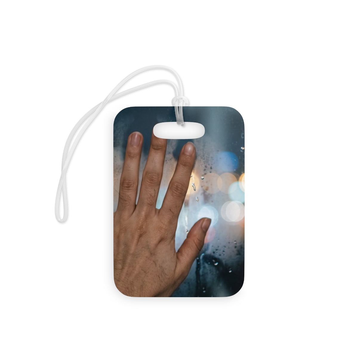 Luggage Tags with Rainy City Window Art