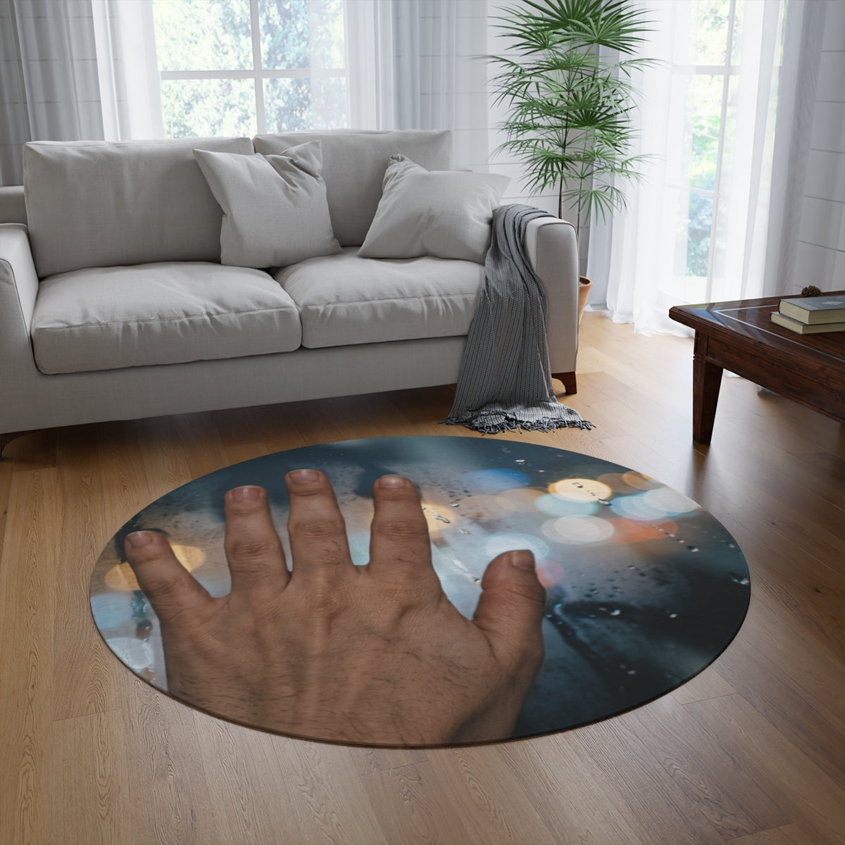 Rainy City Window Art Round Rug