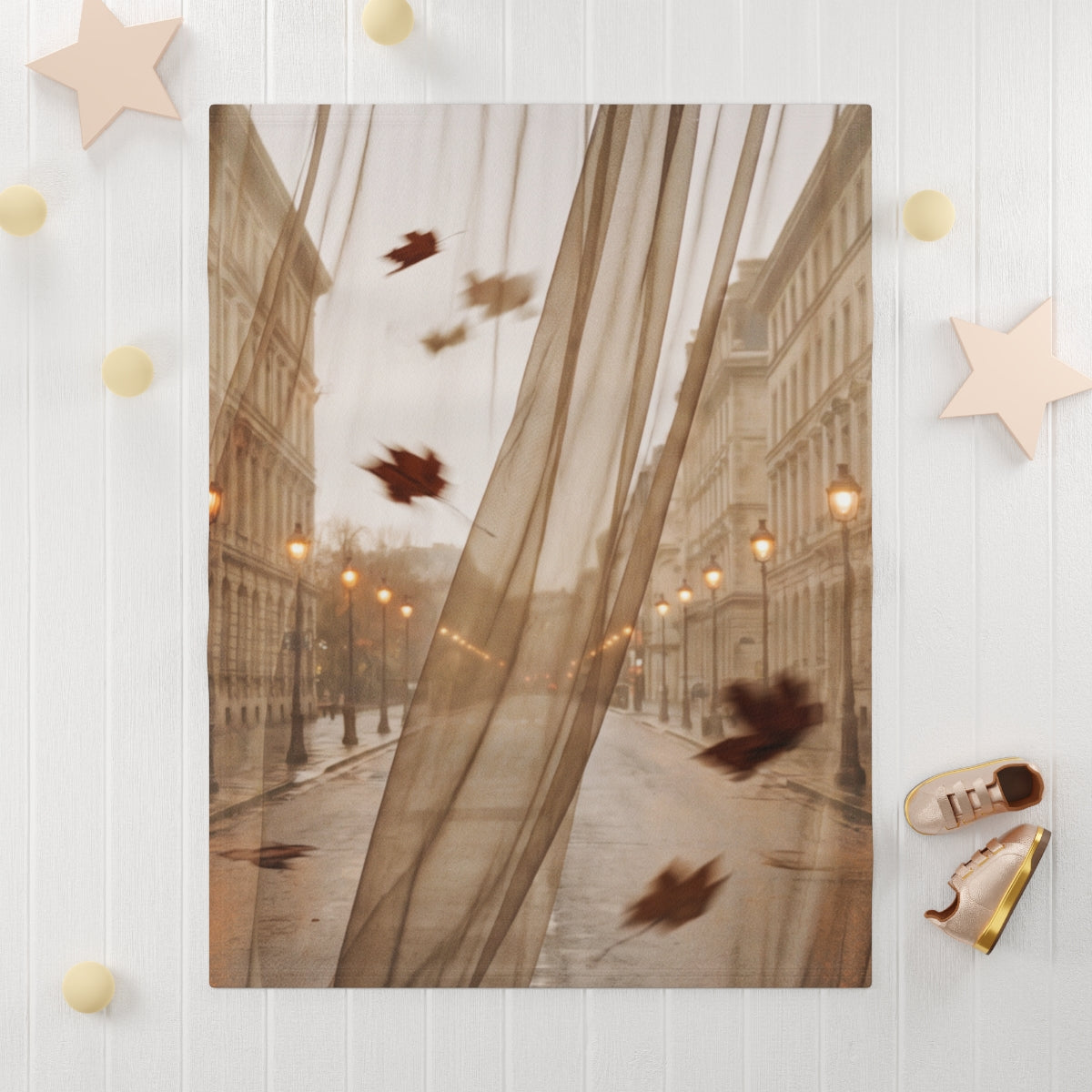 Autumn European Streetscape Fleece Baby Blanket