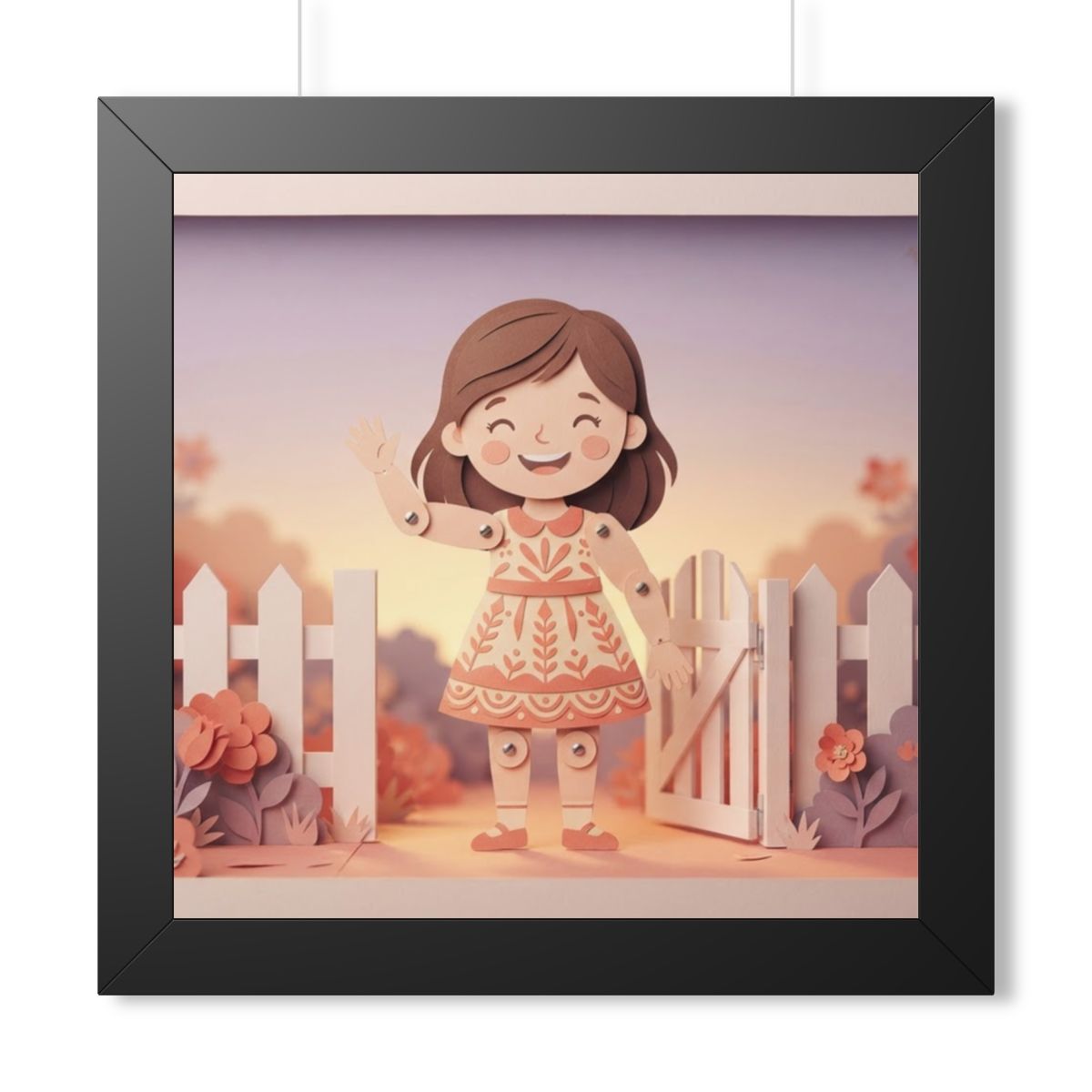 Framed Horizontal Poster - Garden Girl Gate — Black (14×11...