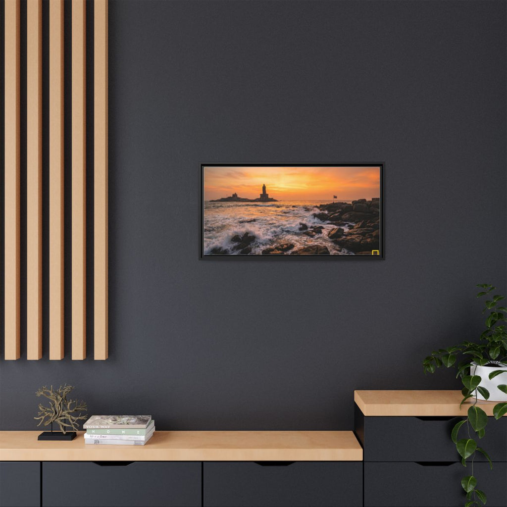 Framed Canvas - Golden Coast Dawn — Black / 1.25"