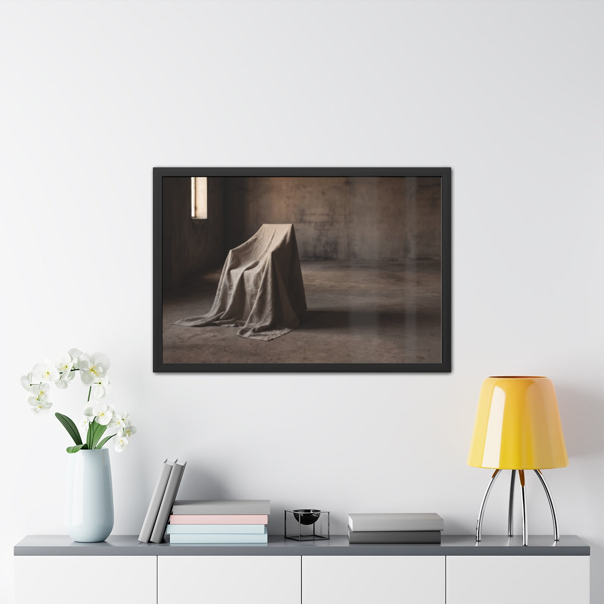 Framed Posters - Silent Shadow Covered Chair Art — Landscape...