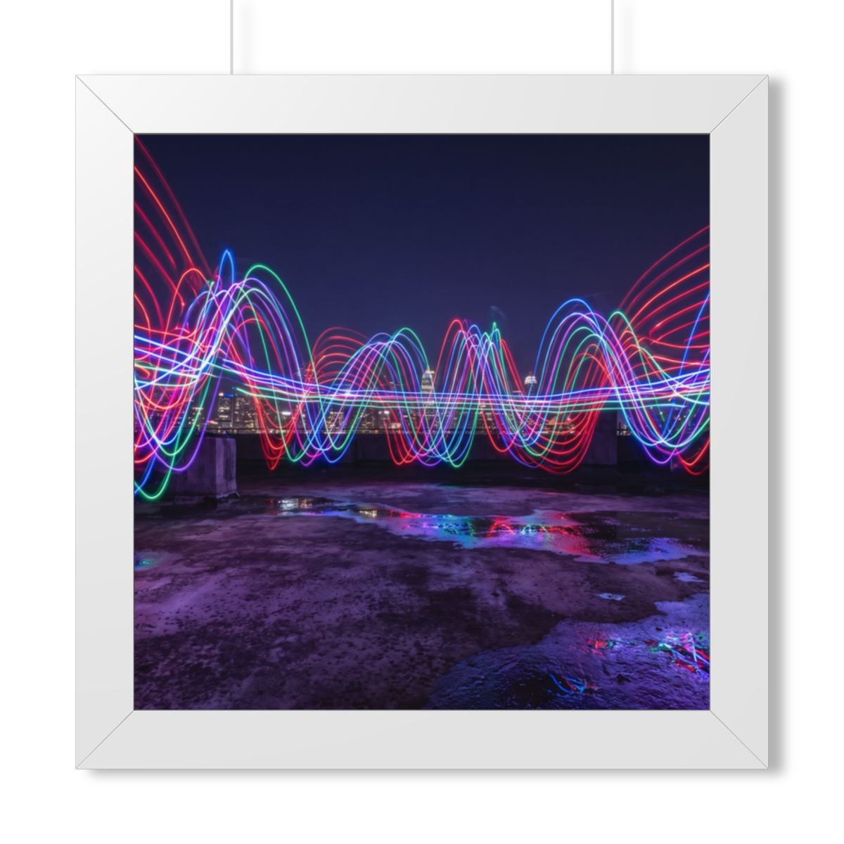 Framed Vertical Poster - Neon Wave Night — White (11×14... |...