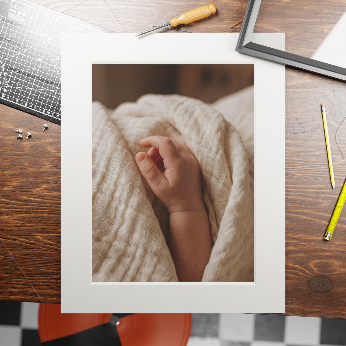 Fine Art Prints - Tender Newborn Hand in Soft Muslin Blanket...