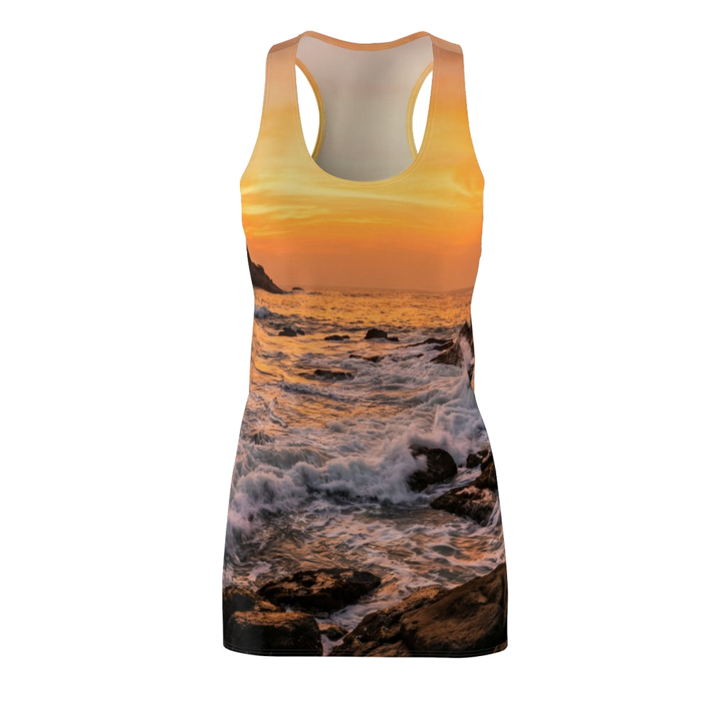 Women's Cut & Sew Racerback Dress - Golden Coastal Elegance