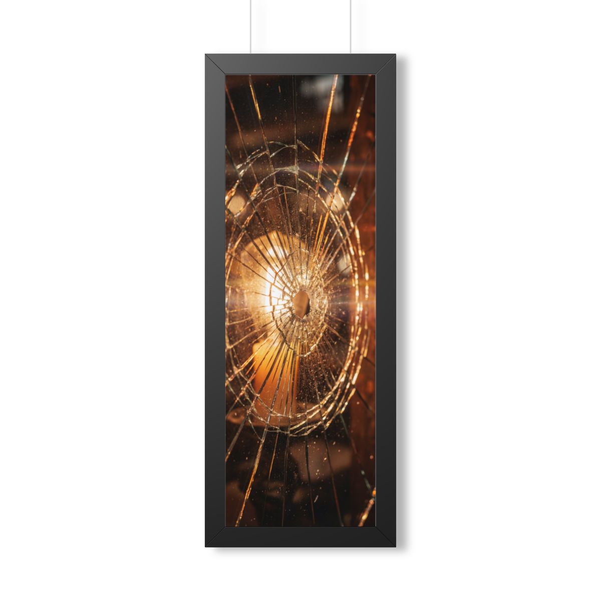 Framed Vertical Poster - Shattered Amber Glass Art — Black...