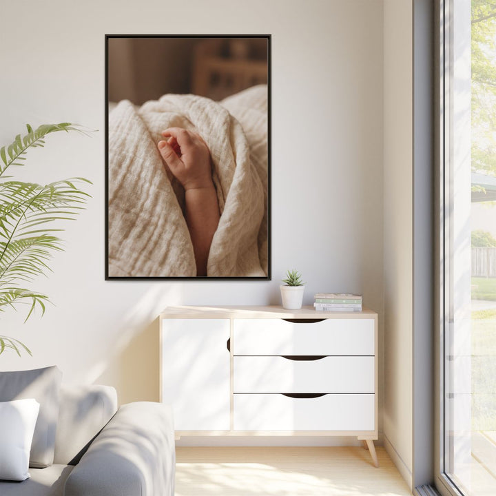 Framed Matte Canvas - Tender Newborn Hand (8×10, 9×12, 11×14, 12×16, 10×20, 12×18, 16×20, 16×24, 18×24, 12×36, 20×24, 16×32, 20×30, 24×30, 24×32, 16×48, 24×36, 24×48, 30×40, 20×60, 32×48, 30×60 & 40×60)