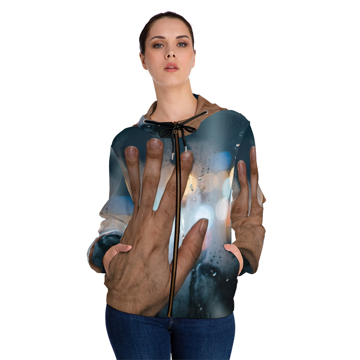 Women's Full-Zip Hoodie Rainy City Window