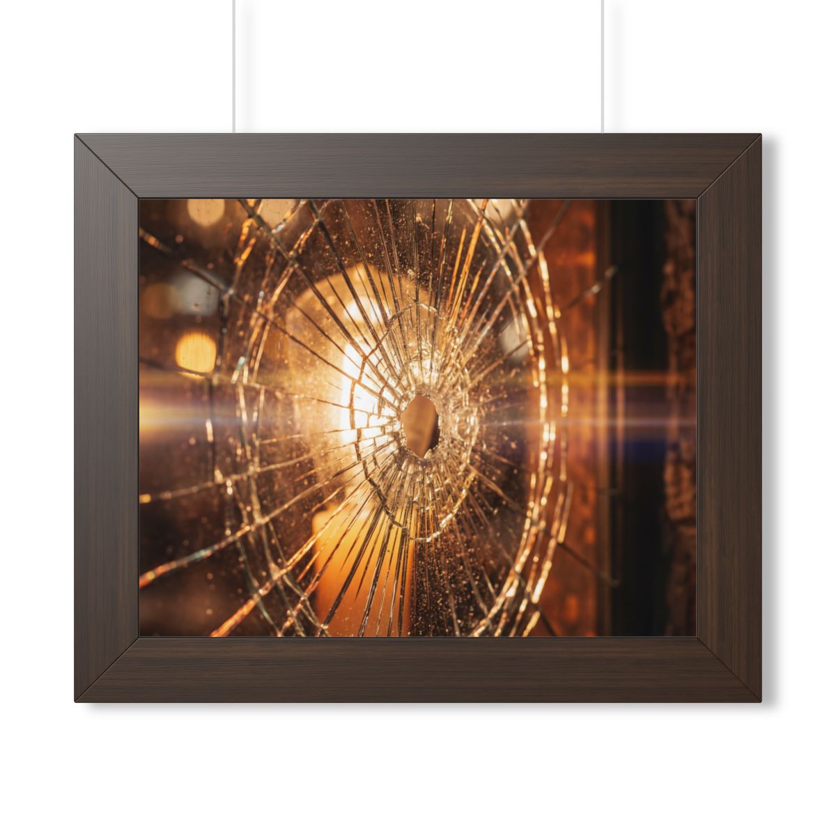 Framed Horizontal Poster - Shattered Amber Glass Art —... |...