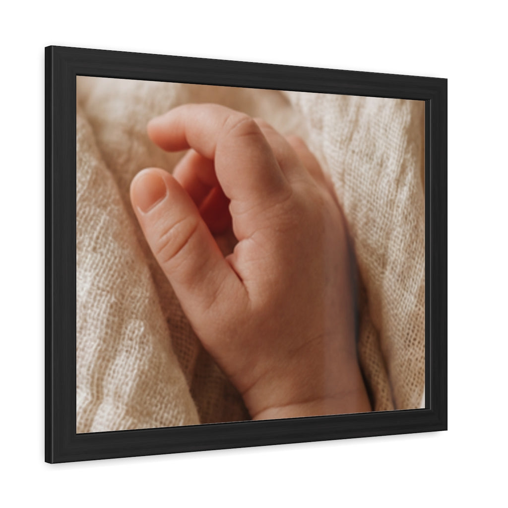 Framed Poster - Tender Newborn Hand (10×8, 12×8, 11×9, 14×11, 17×11, 16×12, 18×12, 20×16, 24×16, 24×18, 30×20, 32×24, 36×24, 40×26 & 48×32)