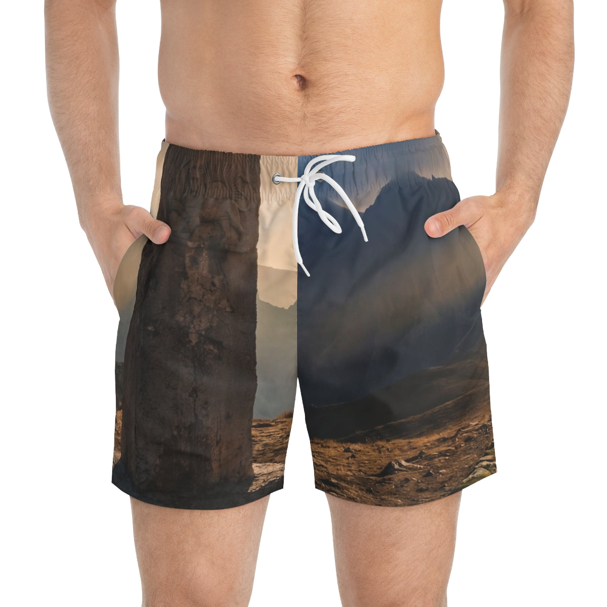 Swim Trunks - Mystic Monolith Ancient Persian Mountain Art |...