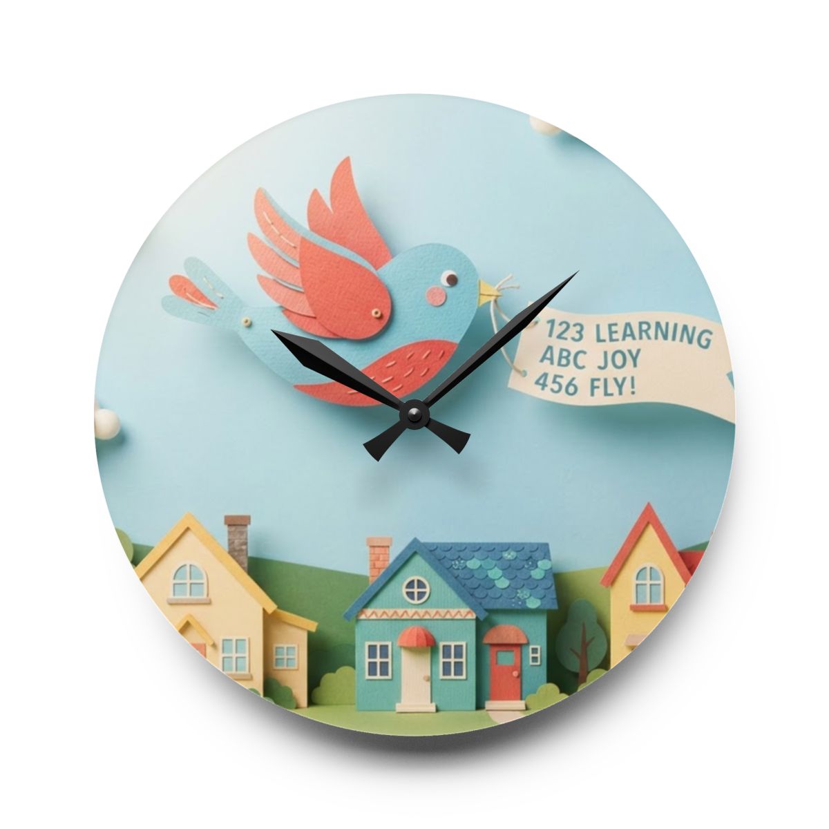 Acrylic Wall Clock - Storytime Sky Bluebird | Echovira...