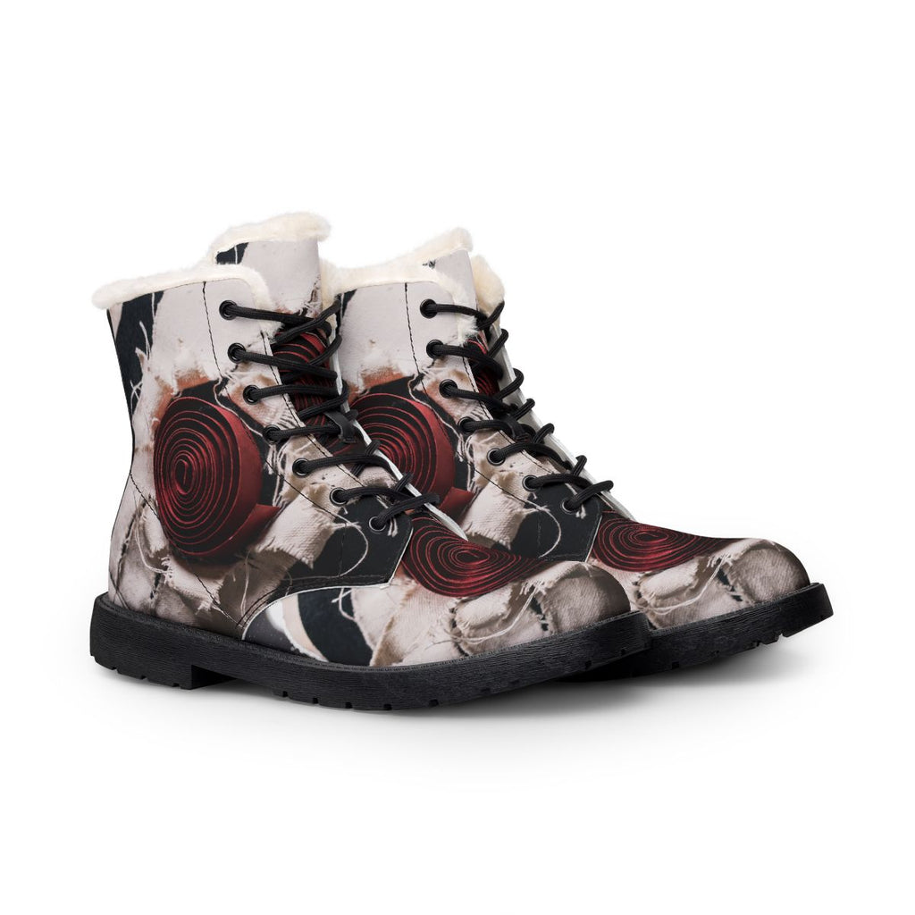 Women's Leather Boots with Crimson Spiral Art