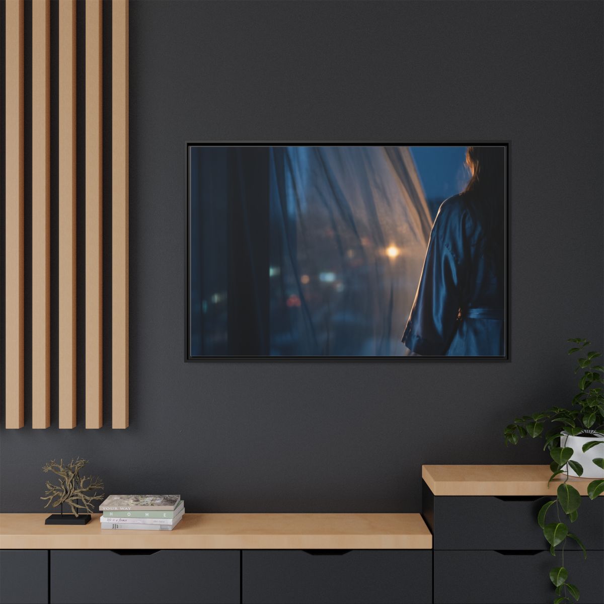 Matte Canvas, Framed - Nocturnal Solitude Silhouette — Black...