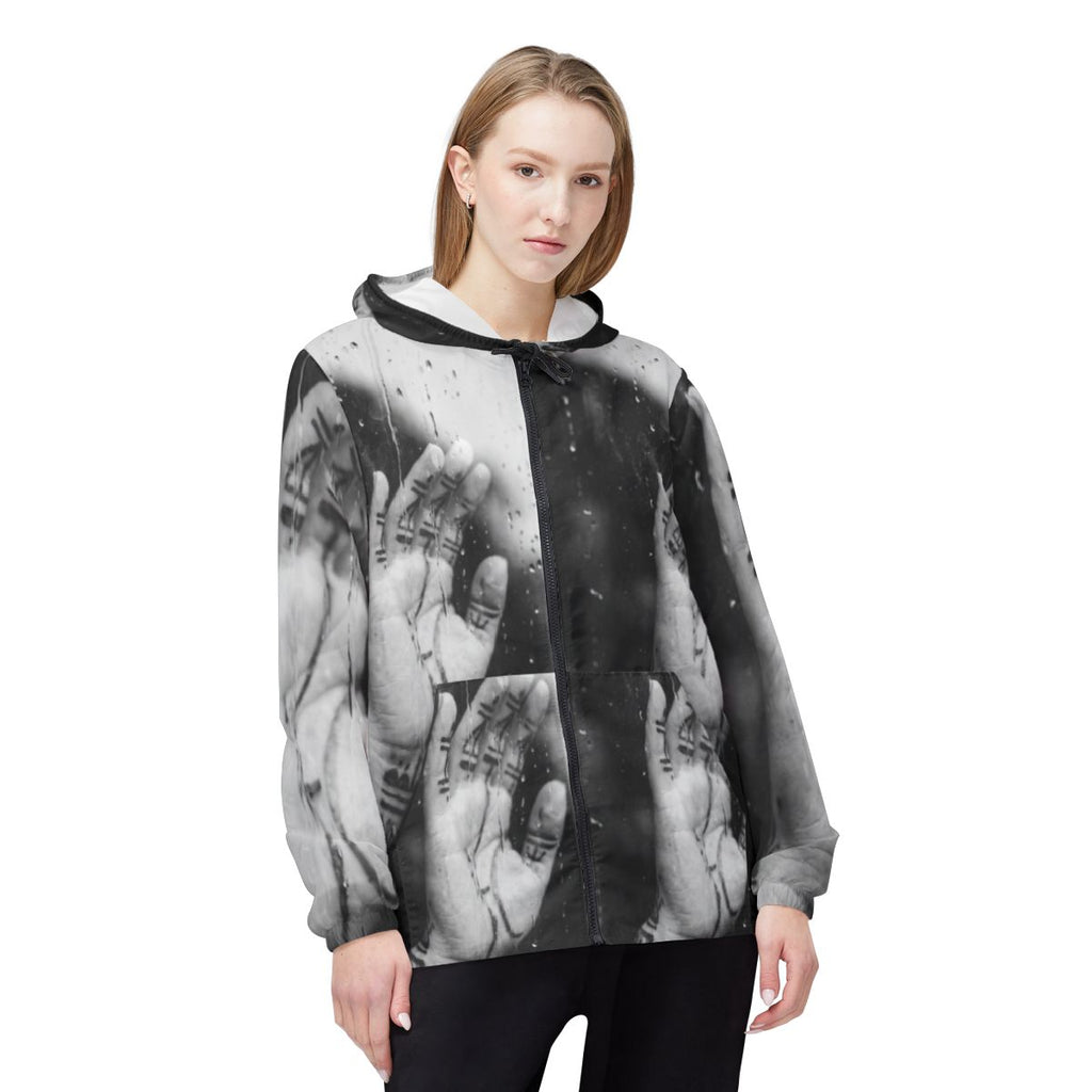 Unisex Windbreaker Jacket - Melancholy Rain Black and White...
