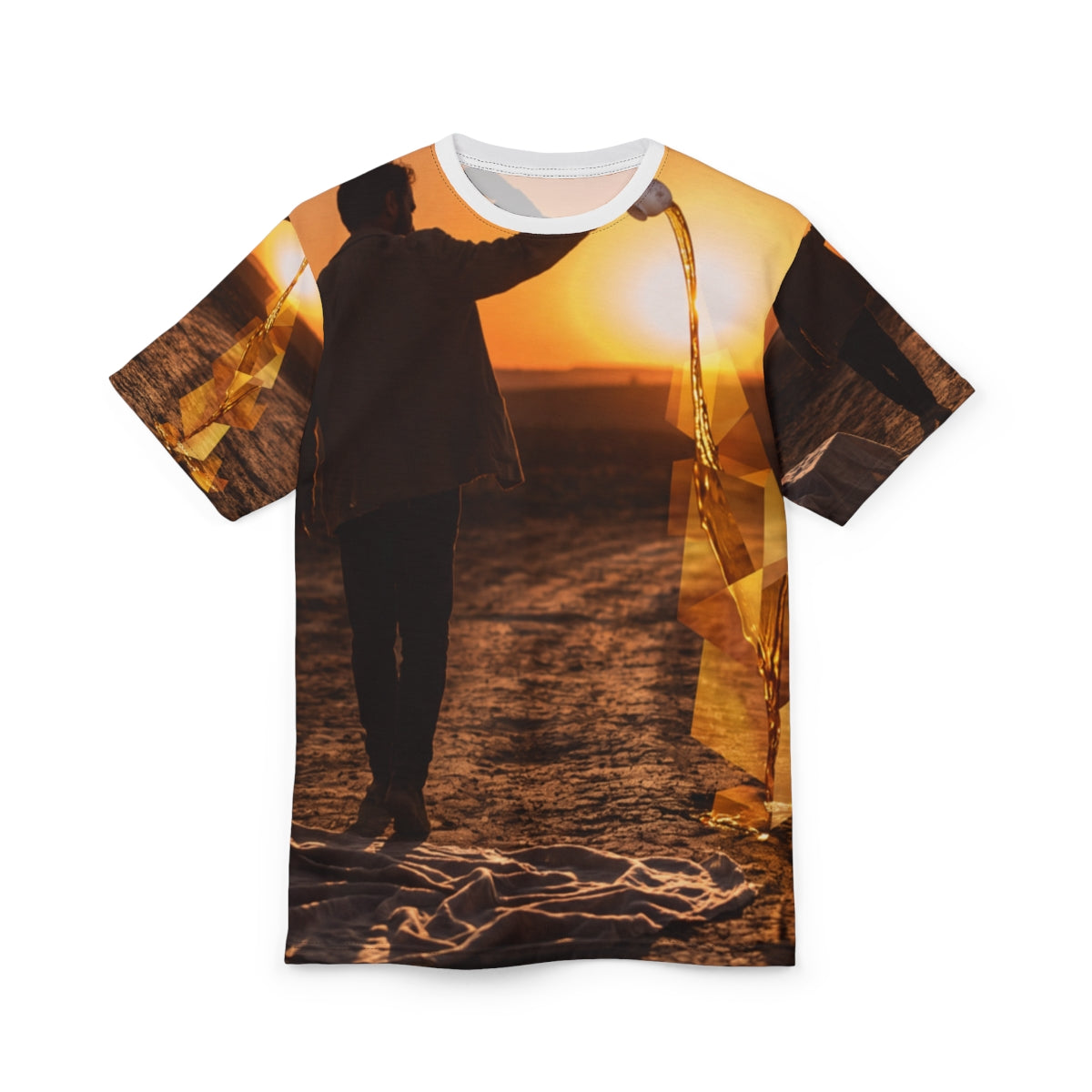 Surreal Geometric Tee with Sunset Landscape