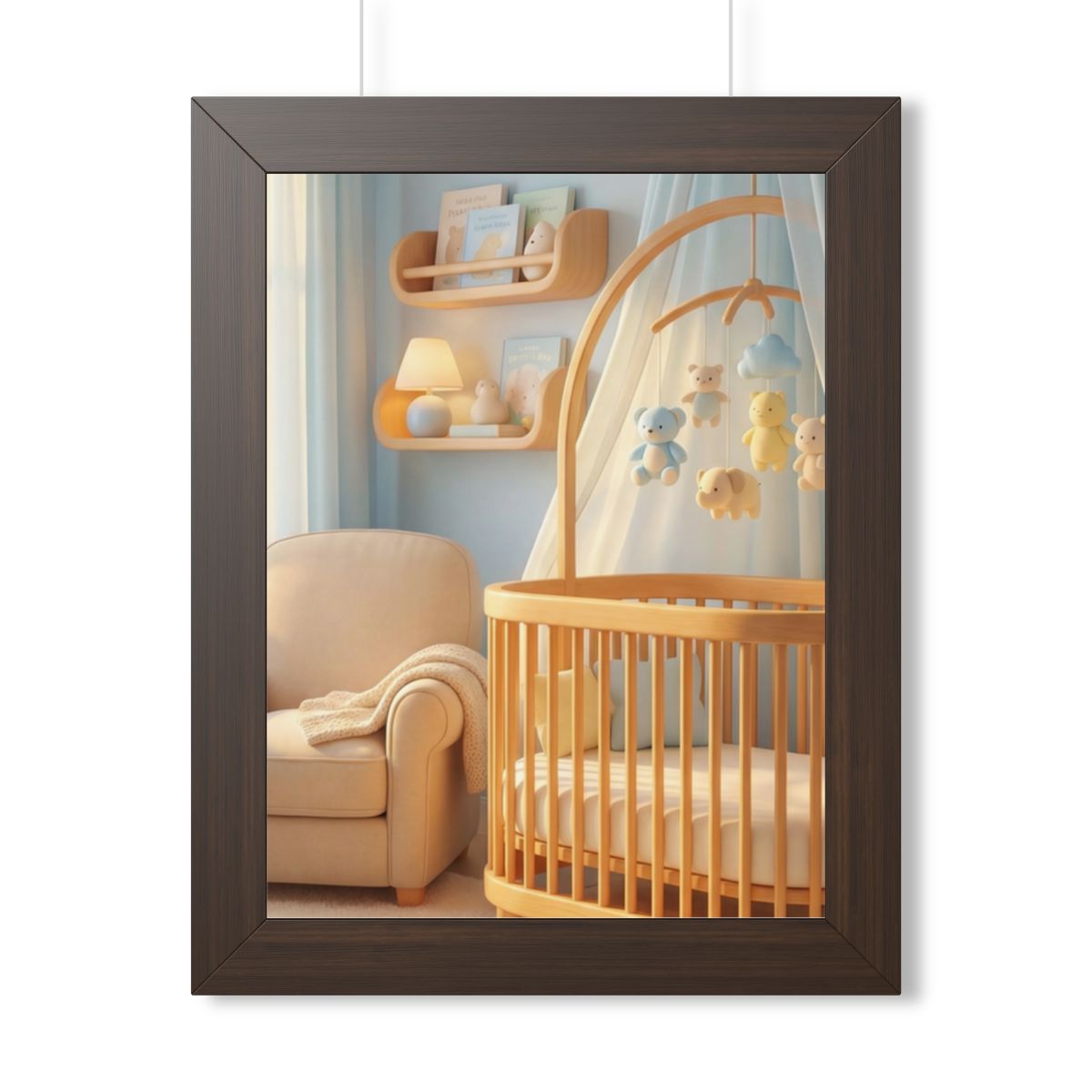 Framed Vertical Poster - Dreamy Serene Nursery Art — Walnut...