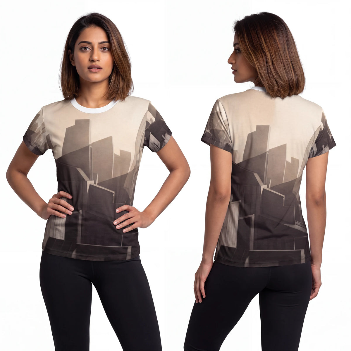 Women's Cut and Sew Tee with Urban Skyline Art
