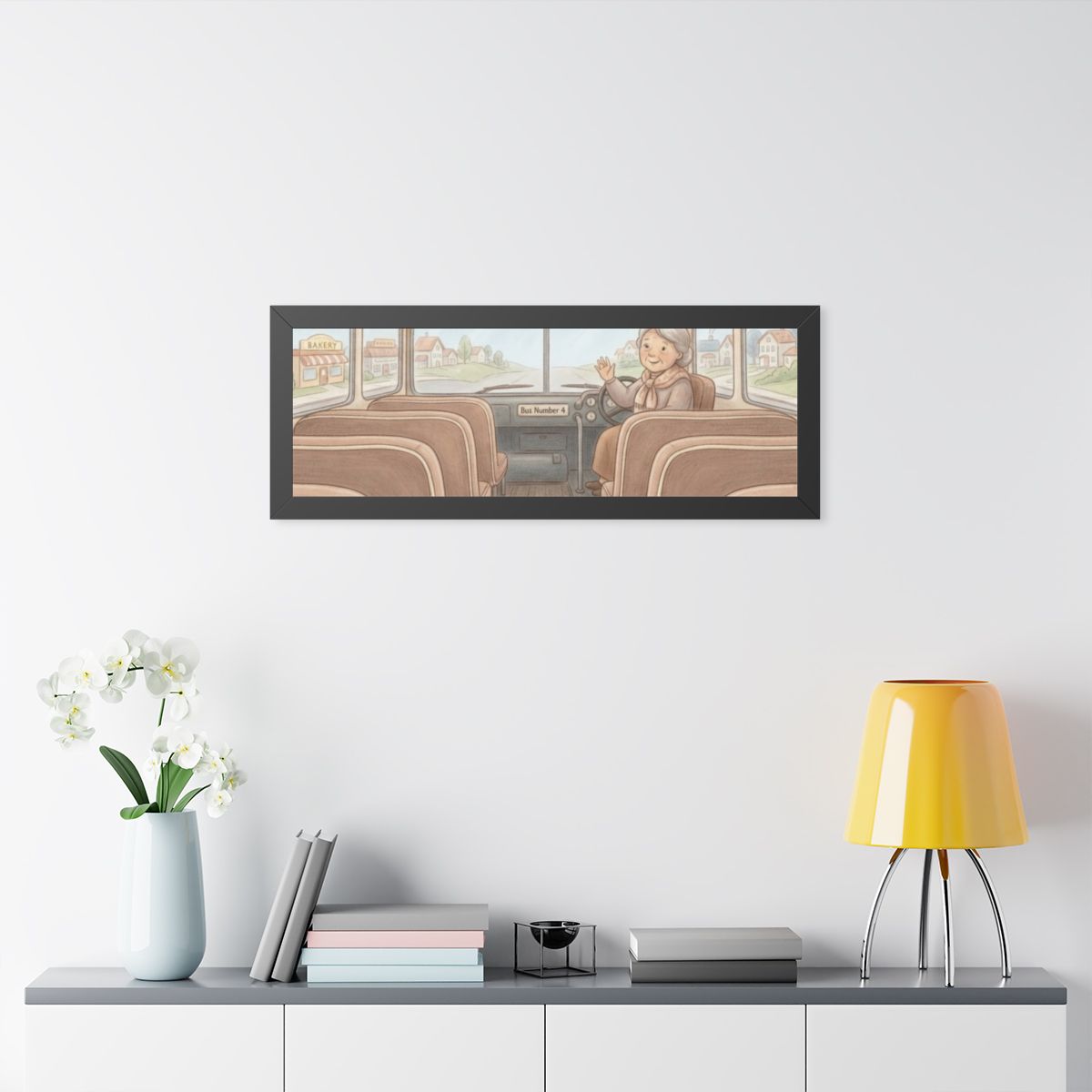 Framed Horizontal Poster - Storybook Bus Ride Whimsical Wall...