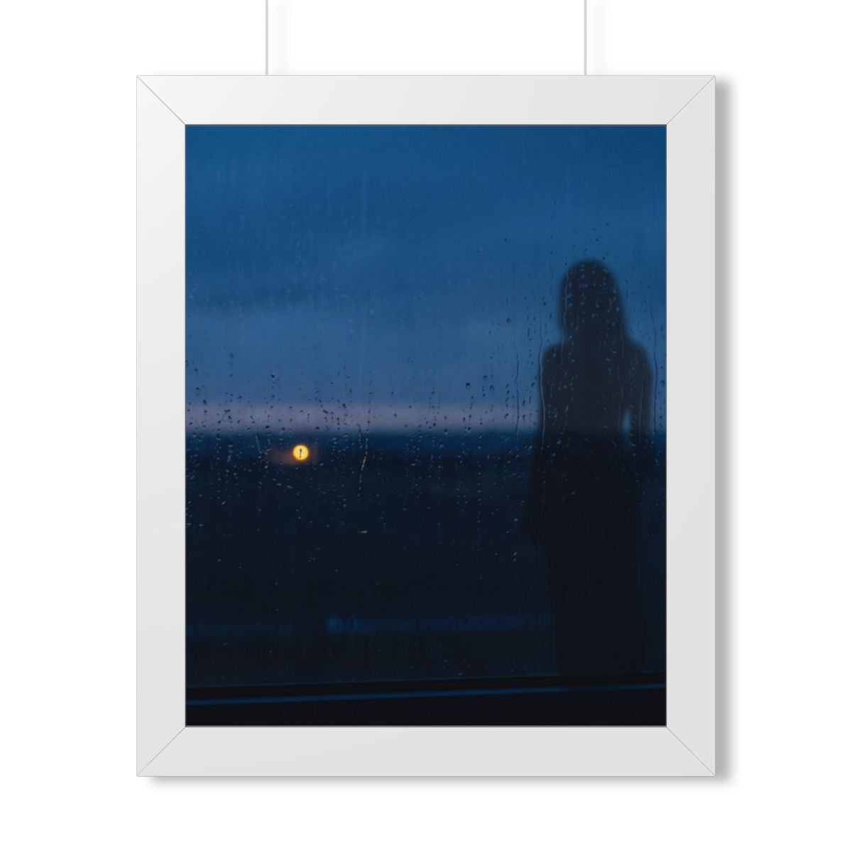Framed Vertical Poster - Rainy Dusk Silhouette — White... |...