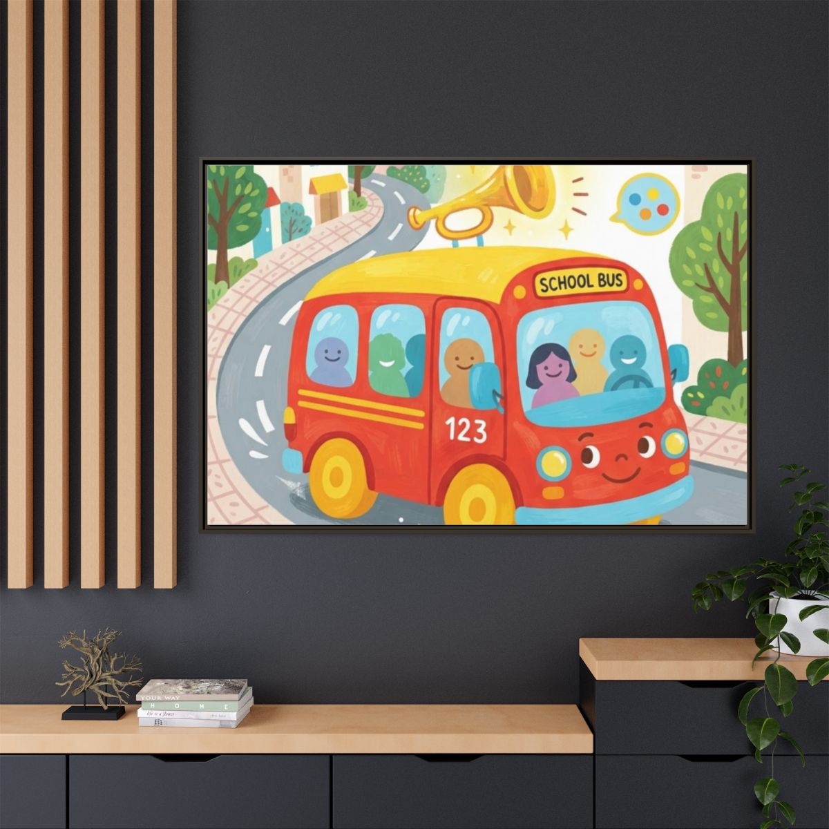 Matte Canvas - Framed Bus Town Canvas Art — Espresso / 1.25"...