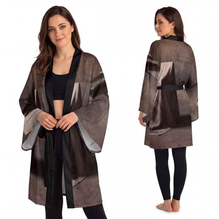 Long Sleeve Kimono Robe - Draped Silence Still Life Art - Shadowed Sanctuary