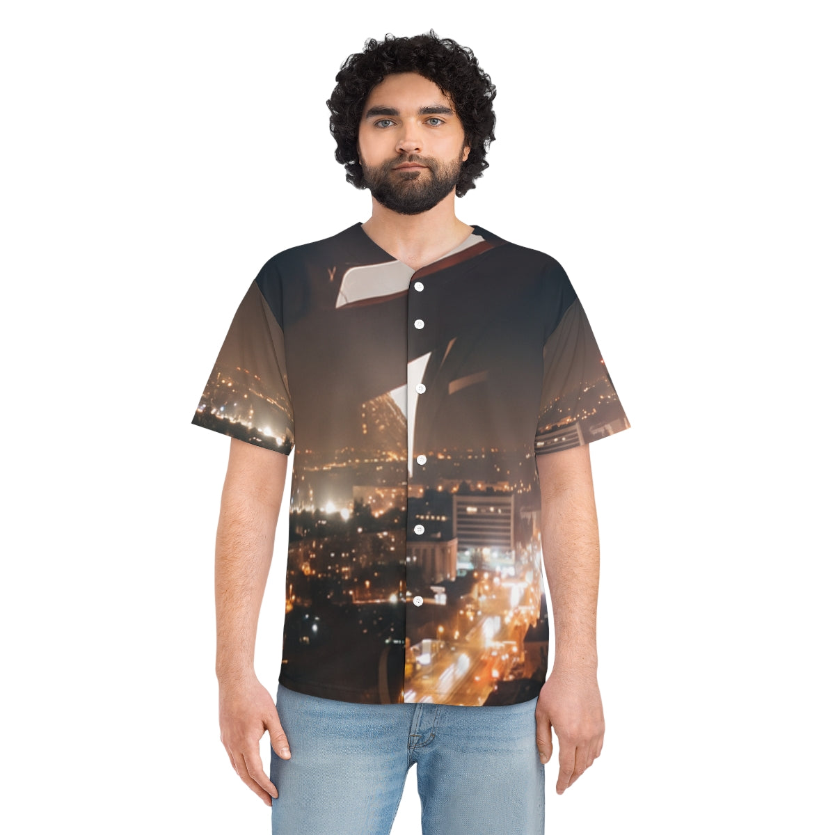 Men's Baseball Jersey - Midnight City Skyline | Echovira...