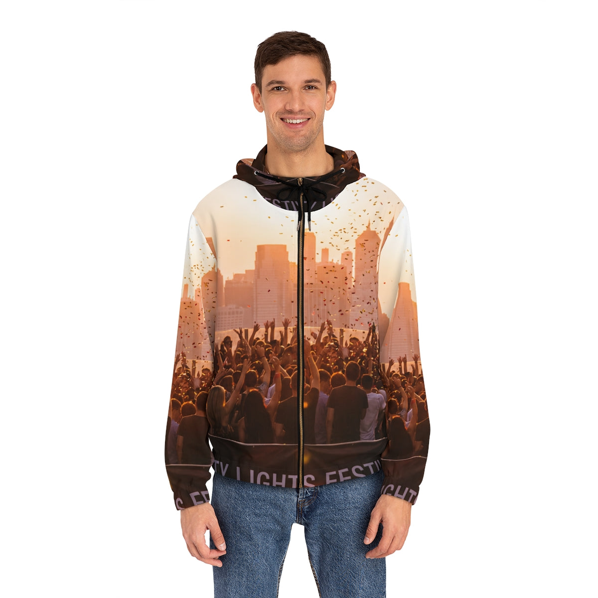 Men's Full-Zip Hoodie - City Lights | Echovira Gallery