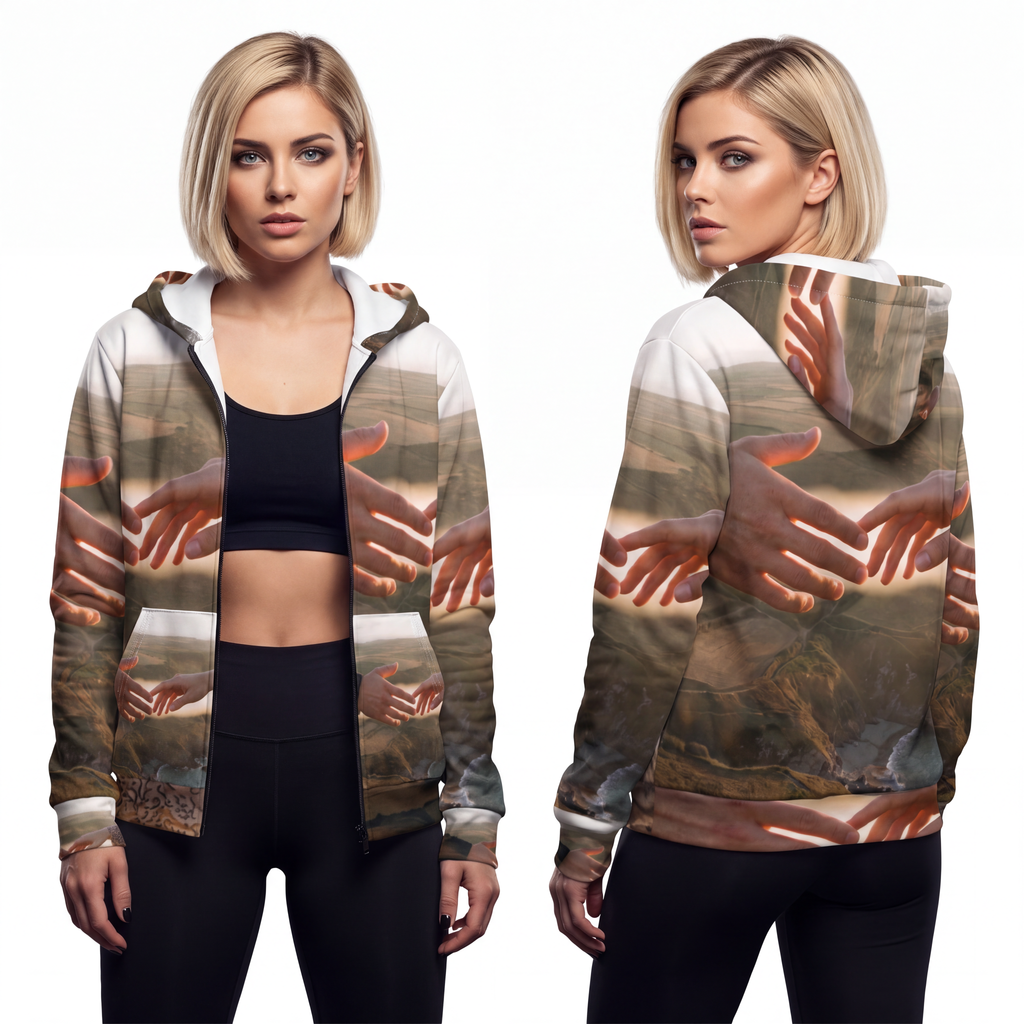 Unisex Zip Hoodie - The Infinite Touch | Ethereal Coastal......
