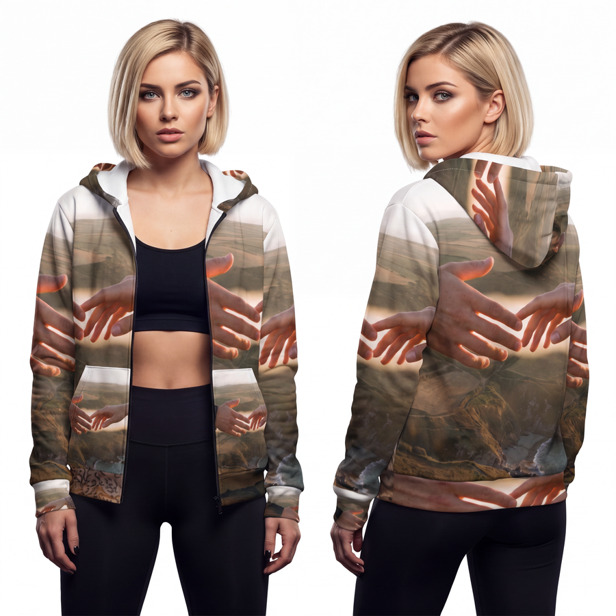Unisex Zip Hoodie - The Infinite Touch | Ethereal Coastal Art