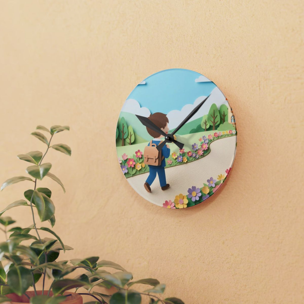 Acrylic Wall Clock - School Bell Meadow | Echovira Gallery