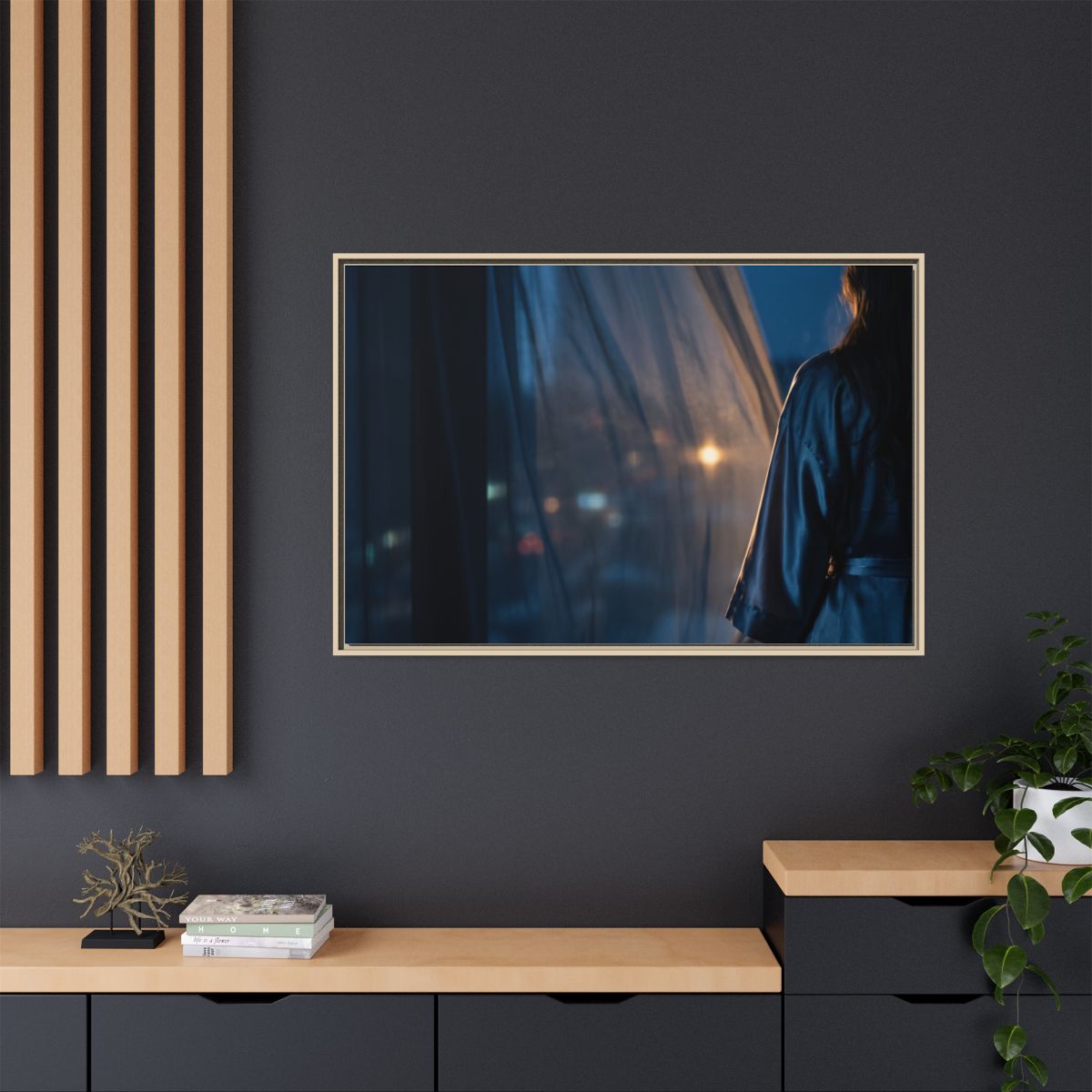 Matte Canvas, Framed - Nocturnal Solitude Silhouette —... |...