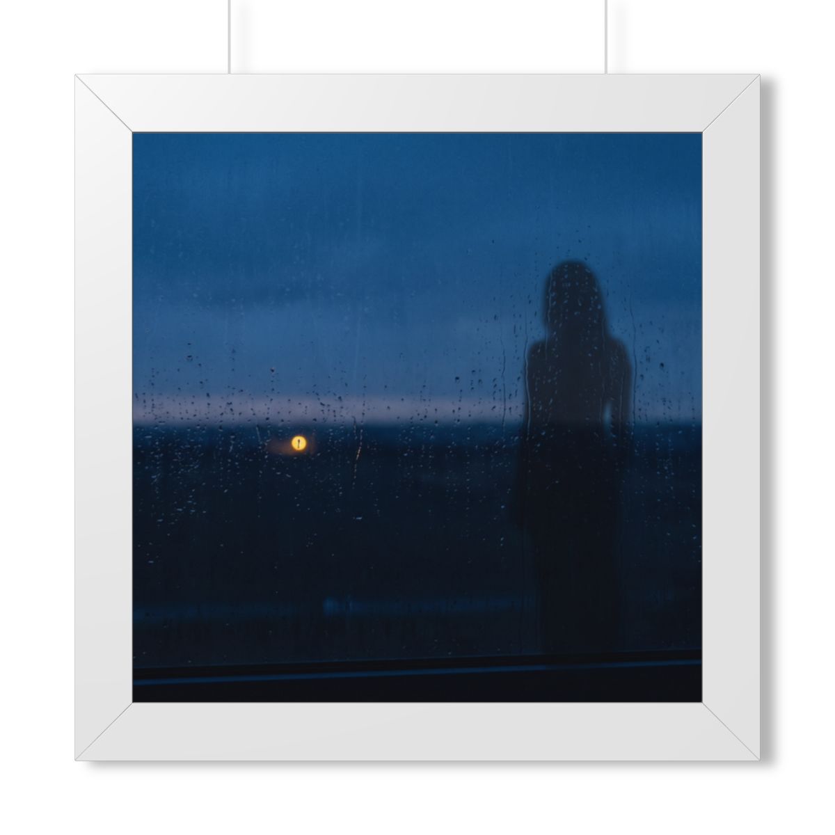 Framed Vertical Poster - Rainy Dusk Silhouette — White... |...