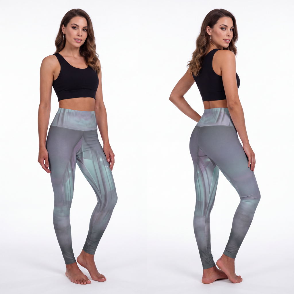 High Waisted Yoga Leggings - Liminal Corridor Fog Art Print...