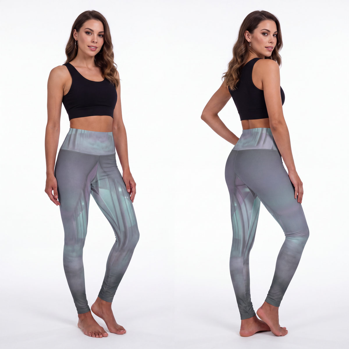 High Waisted Yoga Leggings - Liminal Corridor Fog Art Print...