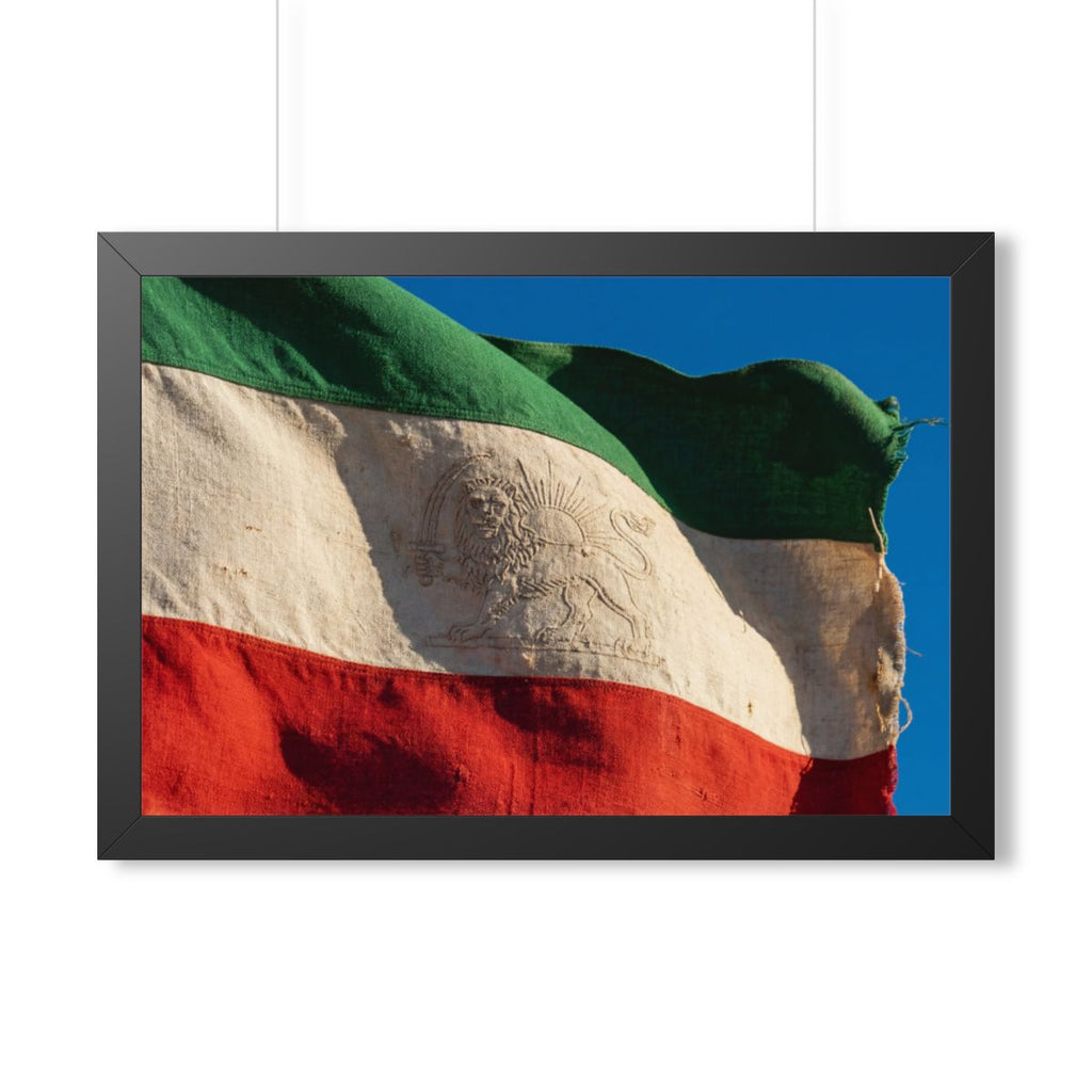 Framed Horizontal Poster - Vintage Persian Lion and Sun Flag...