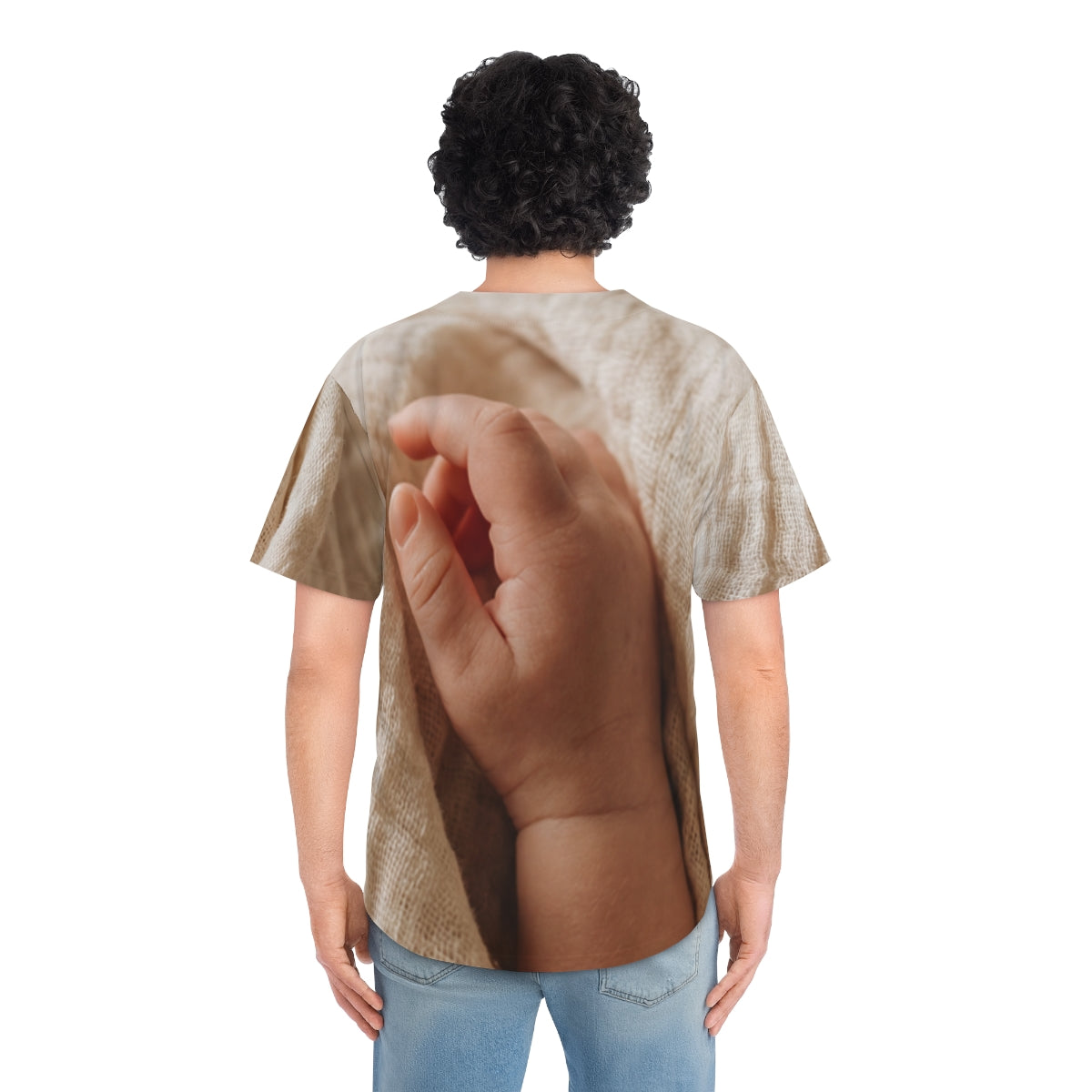 Men's Baseball Jersey - Tender Newborn Hand in Soft Muslin...