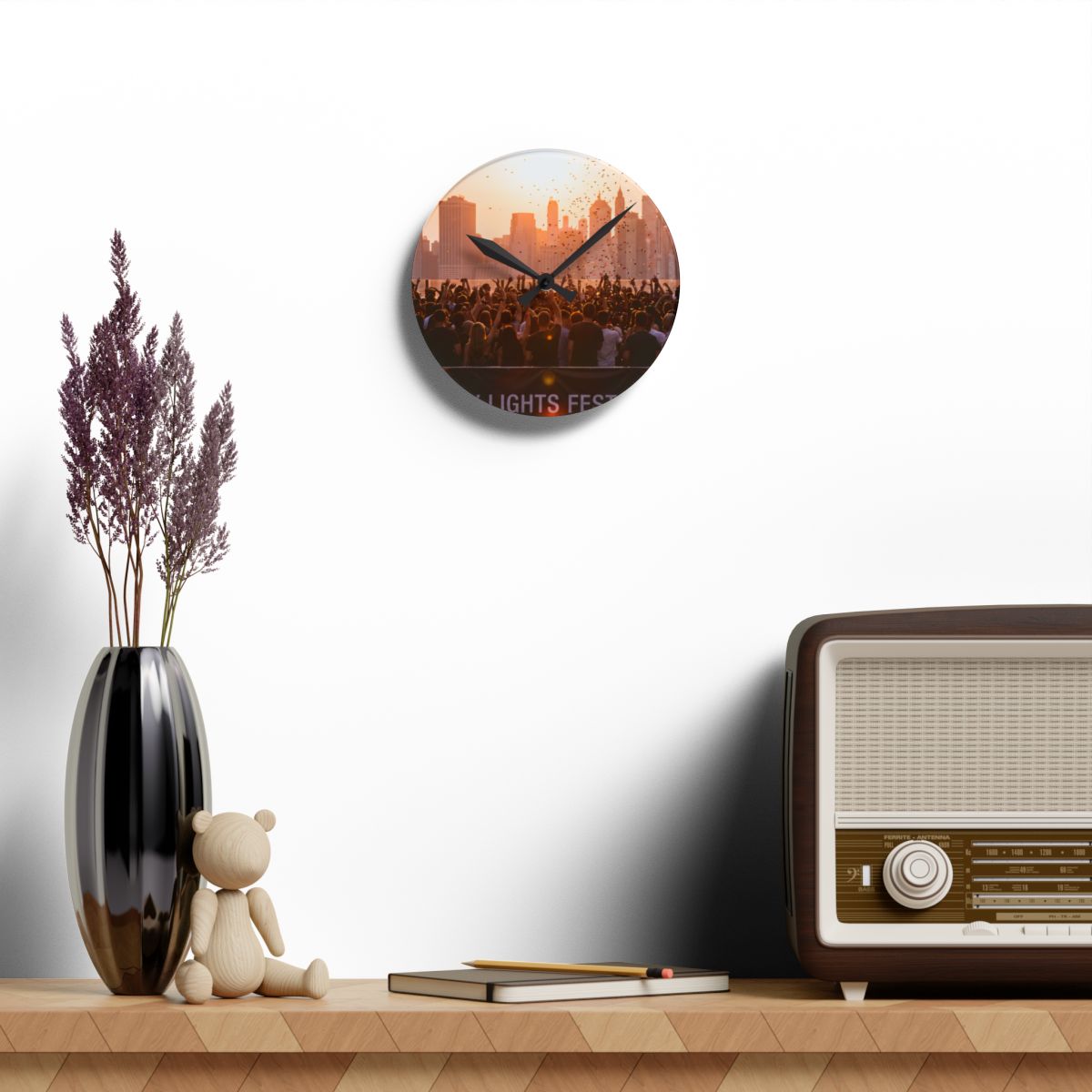 Acrylic Wall Clock - City Lights Festival | Echovira Gallery