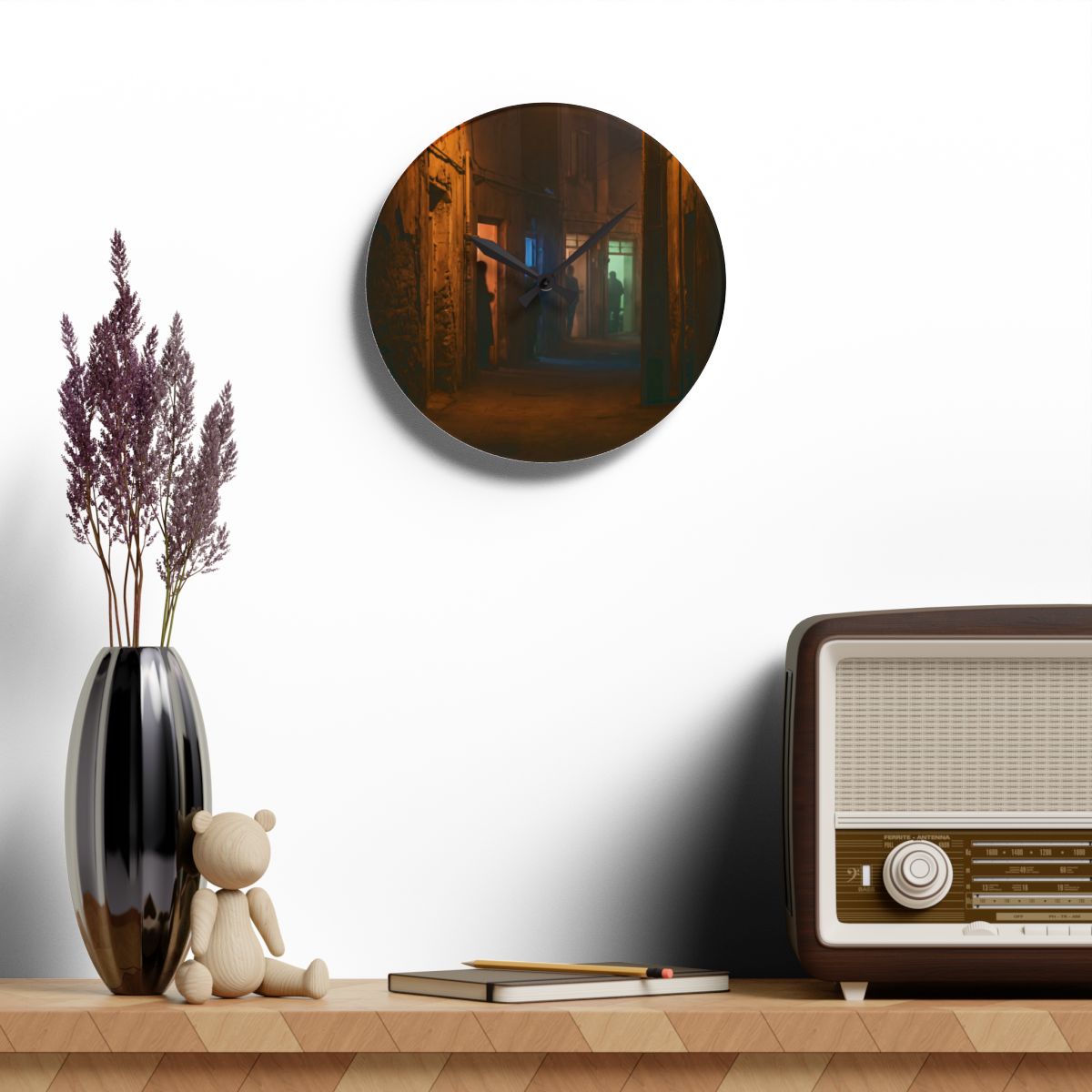 Acrylic Wall Clock - Midnight Glow Silhouette | Echovira...