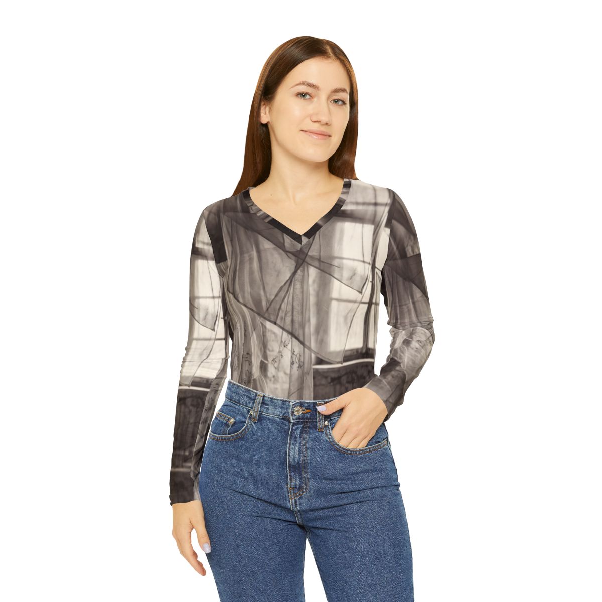 Women's Long Sleeve V-neck Shirt - Spectral Veils | Echovira...