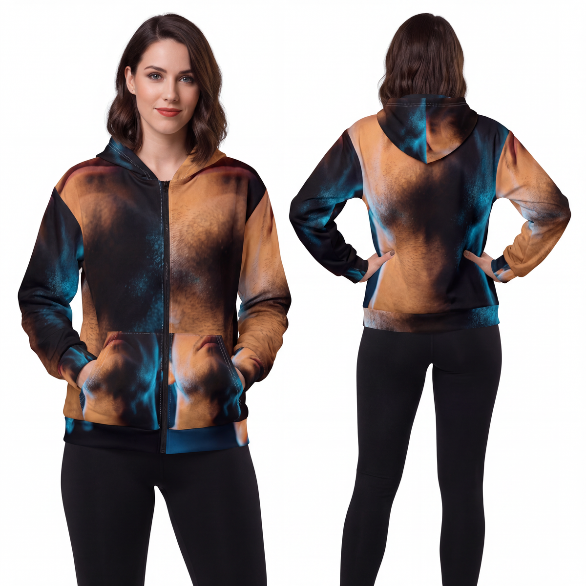 Unisex Zip Hoodie - Neon Horizon Portrait | Echovira Gallery
