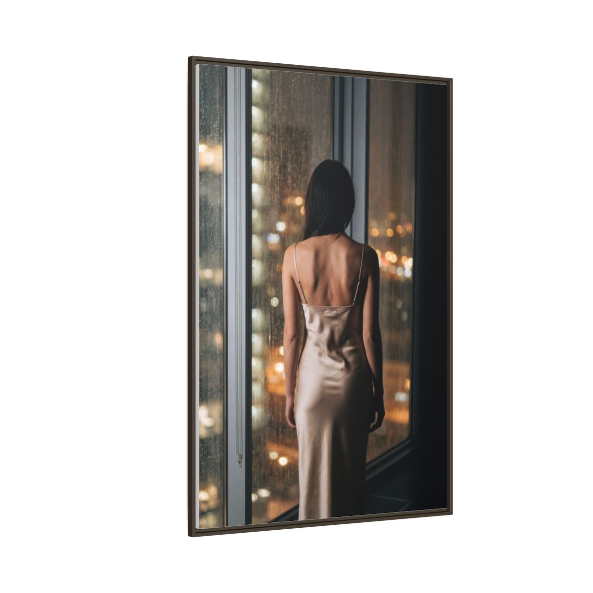 Matte Canvas, Framed - Rainy City lights Glow — Espresso / 1.25" (8×10, 9×12, 11×14, 12×16, 10×20, 12×18, 16×20, 16×24, 18×24, 12×36, 20×24, 16×32, 20×30, 24×30, 24×32, 16×48, 24×36, 24×48, 30×40, 20×60, 32×48, 30×60 & 40×60)