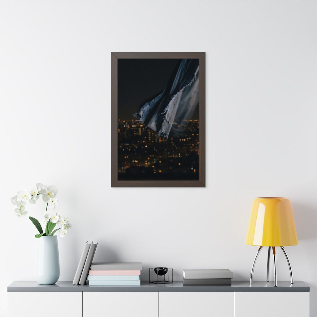 Framed Vertical Poster - City Lights Nocturne — Walnut... |...