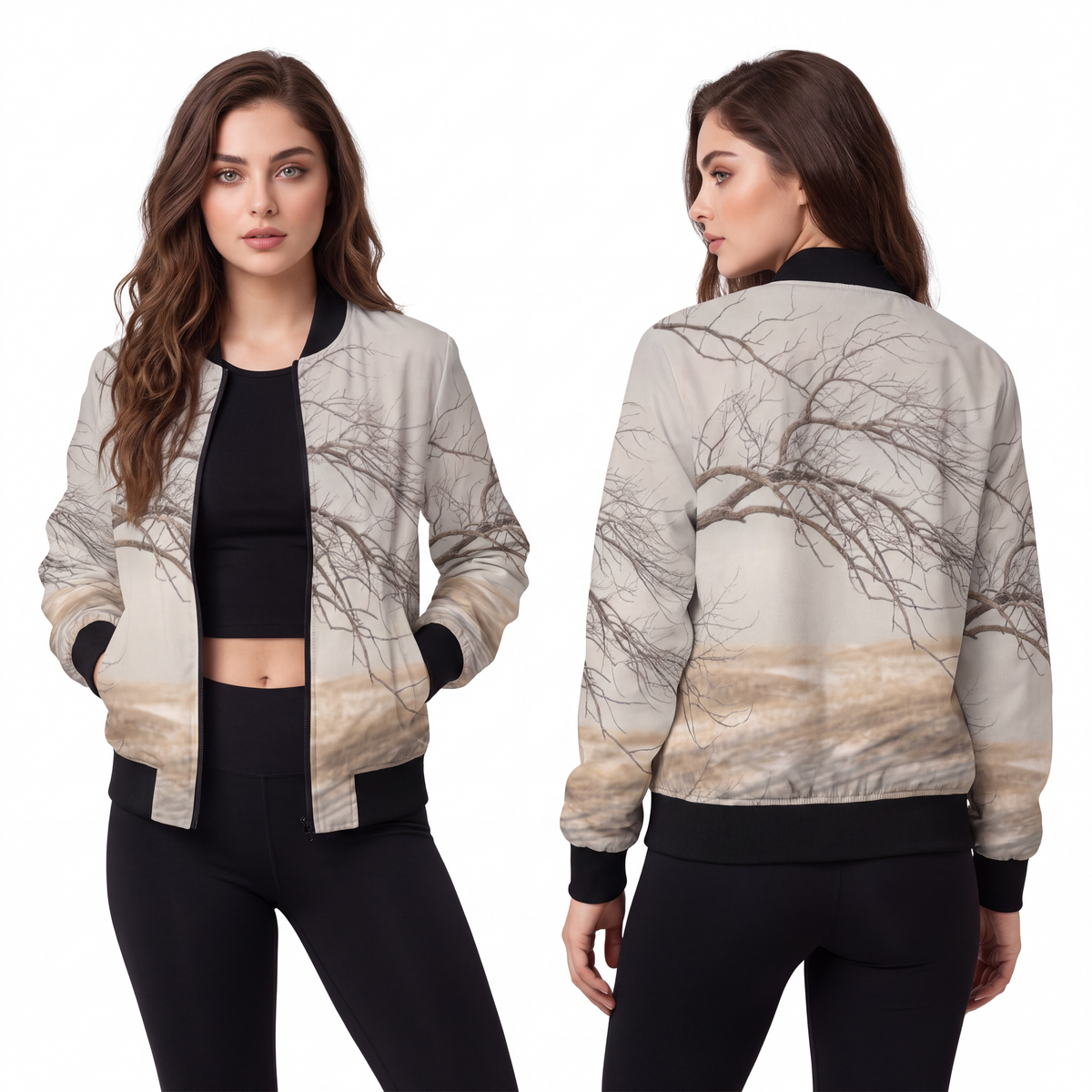 Women's Bomber Jacket - Winter Branch Solitude Landscape |...