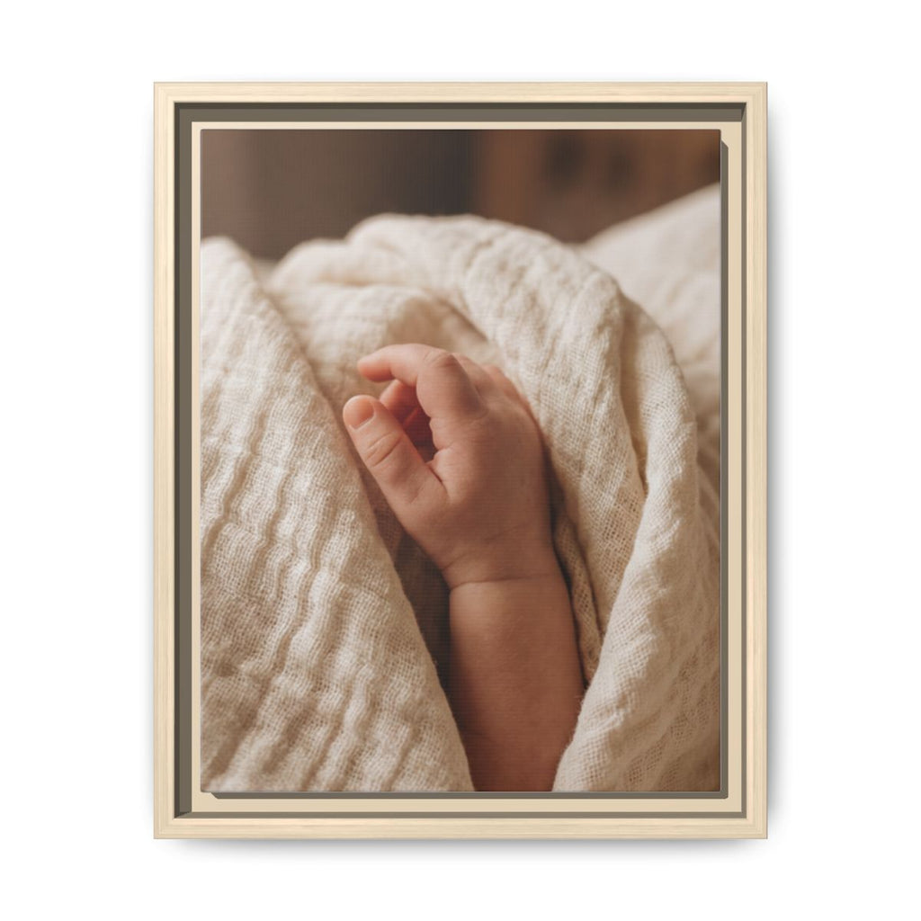 Framed Matte Canvas - Tender Newborn Hand (8×10, 9×12, 11×14, 12×16, 10×20, 12×18, 16×20, 16×24, 12×36, 18×24, 20×24, 16×32, 20×30, 24×30, 16×48, 24×32, 24×36, 24×48, 20×60, 30×40, 32×48, 30×60 & 40×60)
