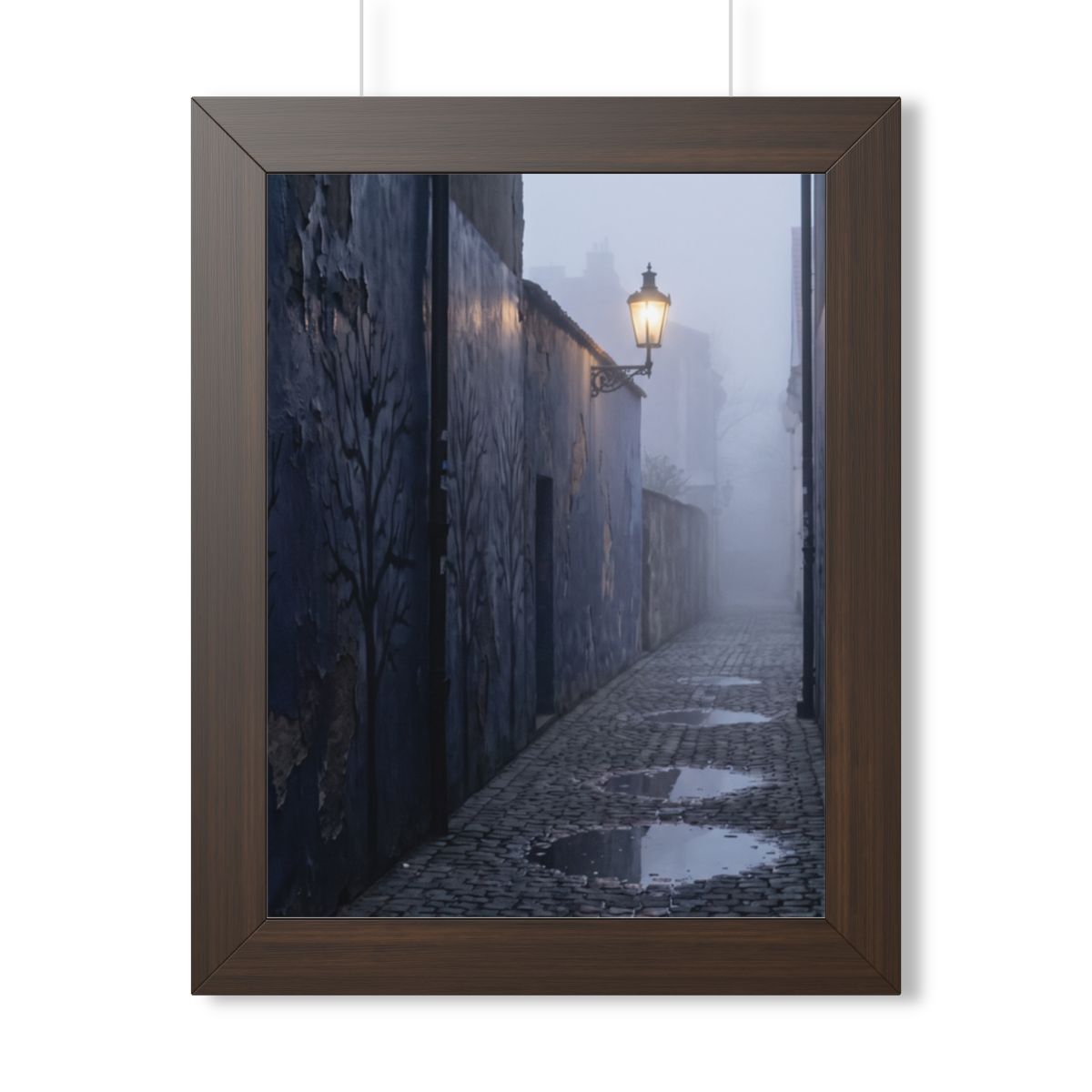 Framed Vertical Poster - Cobblestone in Mist — Walnut... |...